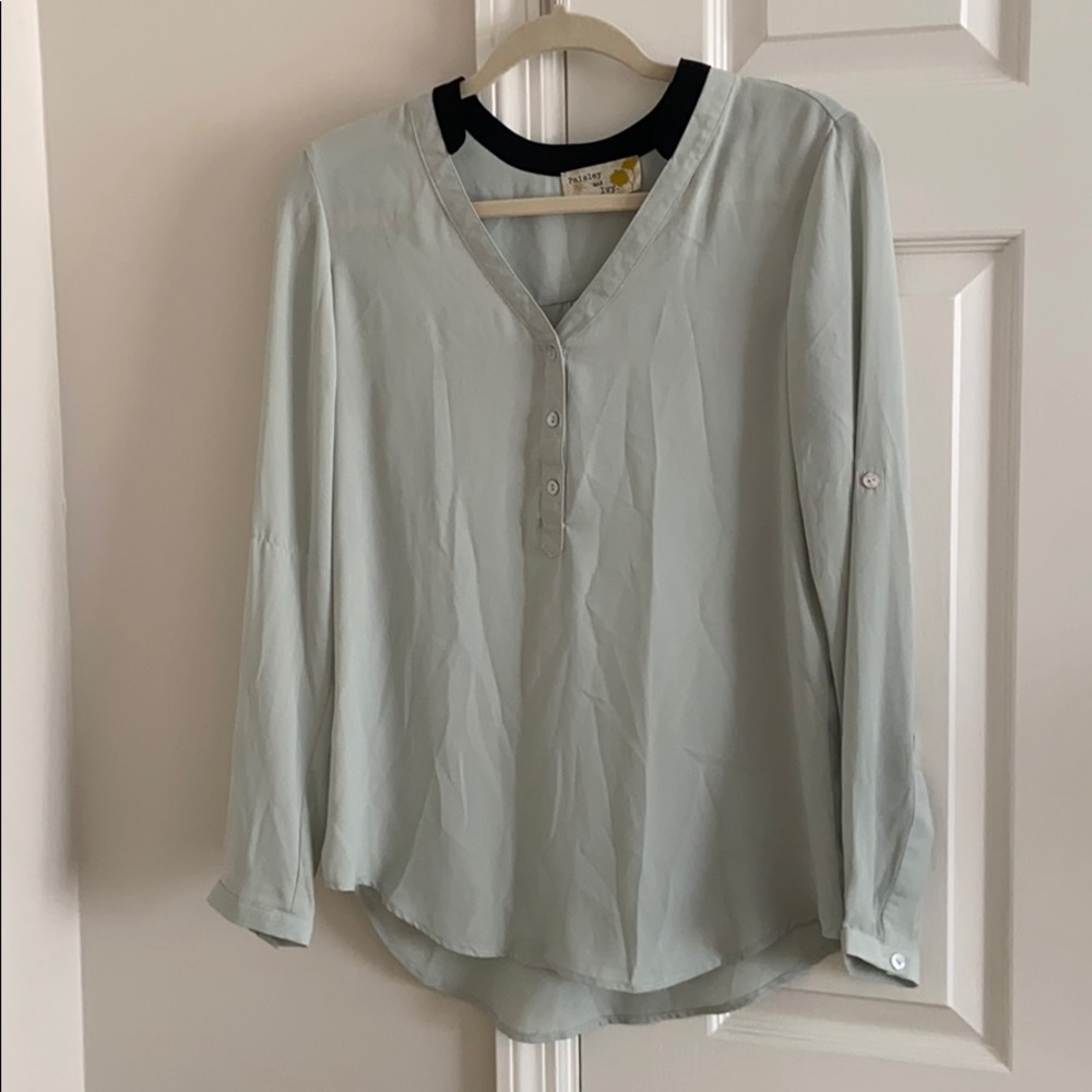 Mint green and black blouse
